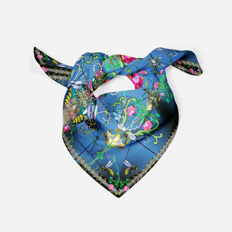 Foulard 100% soie 90x90cm thème “Véranda”