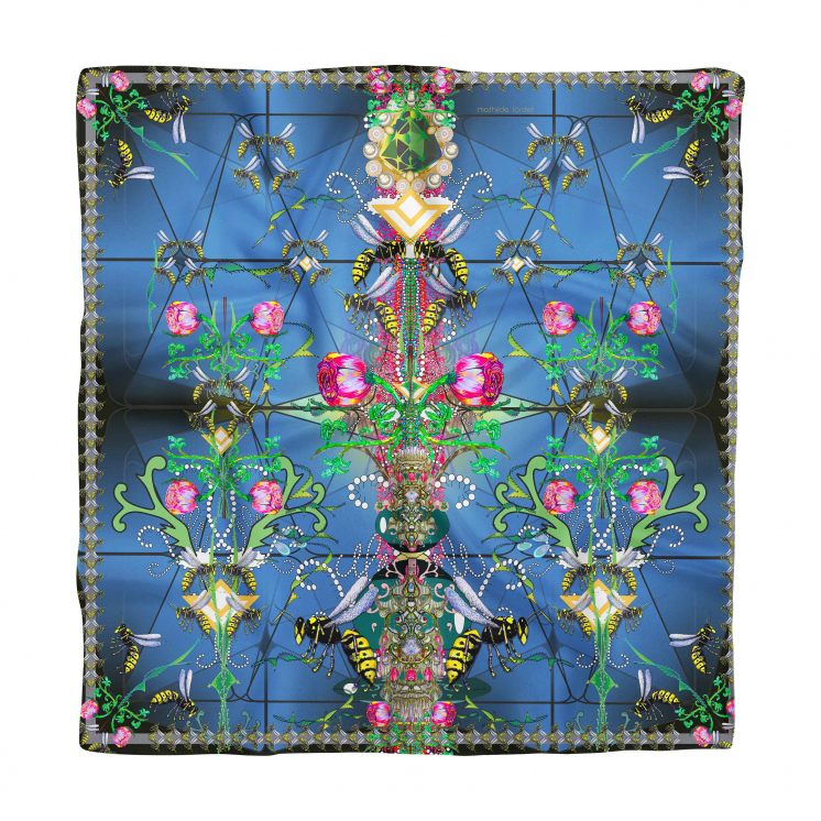 Foulard 100% soie 90x90cm thème “Véranda”