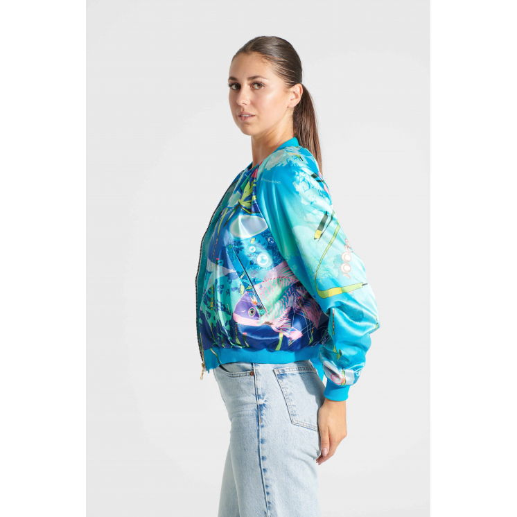 Bomber en satin thème Poisson